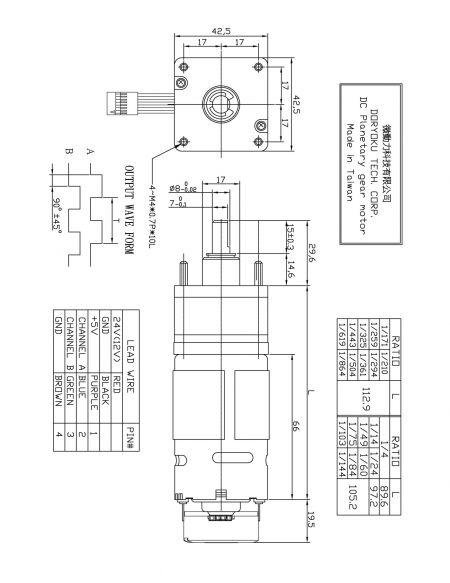DC-мотор с зубчатой передачей, диаметр 43 мм, с магнитным энкодером
